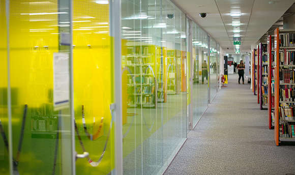 A corridor of modern study rooms at ϲ, Edinburgh