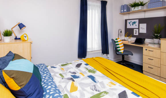 A clean, tidy double room on the ϲ campus